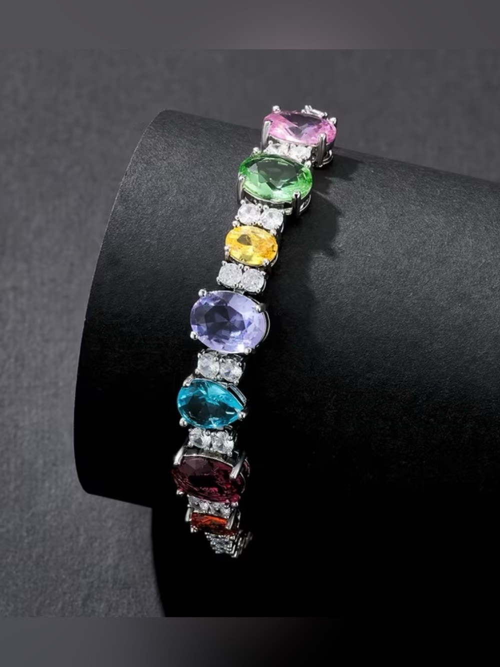 Multi-Gemstone Silver Tennis Bracelet - Colorful Crystal Bracelet